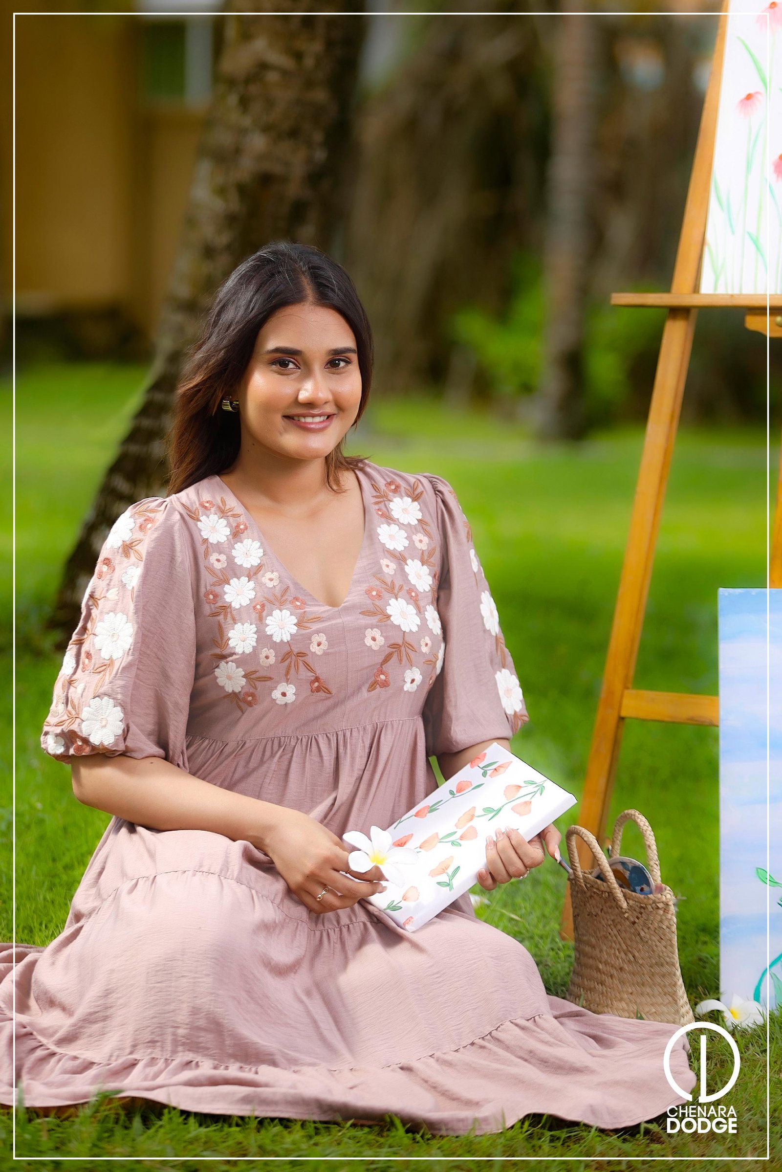 Taisha Hand-Embroidered Midi Dress